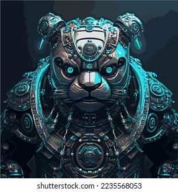 Neon vector glowing panda robot
