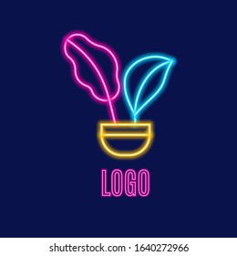 Neon vector growth and start up logo in outline style. New business amd innovation shine illustration.