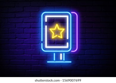 Neon vector icon for city advert lightbox. Business billboard neon symbol collection. Night lamp shine billboard vector illustration label design. Vintage fashion.
