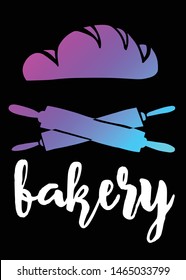 Neon Vector Illustration of Bakery or Pastry with Text / Typography. Graphic Design for Poster, Cards, Shirt, Template, Prints, Layout, Sticker and Background.