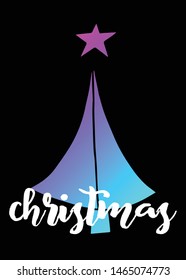 Neon Vector Illustration of Christmas Tree with Text / Typography. Graphic Design for Poster, Cards, Shirt, Template, Prints, Layout, Sticker and Background.
