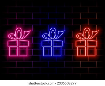 ilustración del vector neon. caja de regalo. verde, rojo, amarillo, rosa, azul, naranja