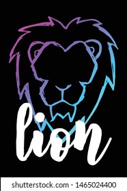 Neon Vector Illustration of Lion Animal with Text / Typography. Graphic Design for Poster, Cards, Shirt, Template, Prints, Layout, Sticker and Background.