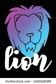 Neon Vector Illustration of Lion Animal with Text / Typography. Graphic Design for Poster, Cards, Shirt, Template, Prints, Layout, Sticker and Background.