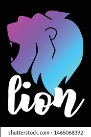 Neon Vector Illustration of Lion Animal with Text / Typography. Graphic Design for Poster, Cards, Shirt, Template, Prints, Layout, Sticker and Background.