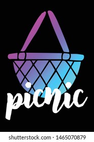 Neon Vector Illustration of Picnic with Text / Typography. Graphic Design for Poster, Cards, Shirt, Template, Prints, Layout, Sticker and Background.