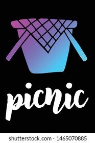 Neon Vector Illustration of Picnic with Text / Typography. Graphic Design for Poster, Cards, Shirt, Template, Prints, Layout, Sticker and Background.