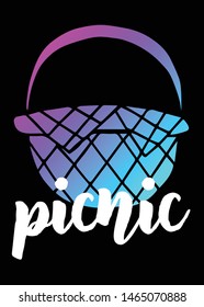 Neon Vector Illustration of Picnic with Text / Typography. Graphic Design for Poster, Cards, Shirt, Template, Prints, Layout, Sticker and Background.