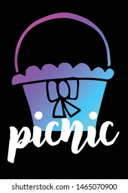 Neon Vector Illustration of Picnic with Text / Typography. Graphic Design for Poster, Cards, Shirt, Template, Prints, Layout, Sticker and Background.