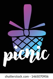 Neon Vector Illustration of Picnic with Text / Typography. Graphic Design for Poster, Cards, Shirt, Template, Prints, Layout, Sticker and Background.