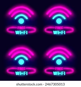 Neon vector illustration Wi-Fi free vector illustration in pink and blue colors. Stylish and modern design, perfect for advertising and informational materials.