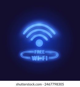 Neon vector illustration Wi-Fi Free vector illustration in blue color. Stylish and modern design, perfect for advertising and informational materials.