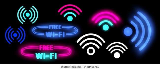 Neon vector illustration Wi-Fi Free vector illustration in blue color. Stylish and modern design, perfect for advertising and informational materials.