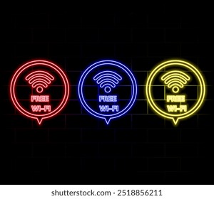 Neon vector illustration Wi-Fi free vector illustration in pink and blue colors. Stylish and modern design, perfect for advertising and informational materials.