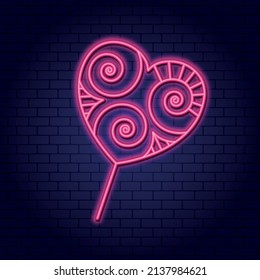 Neon vector sign heart in patterns. Design element for website, banner.