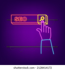 Neon vector stock illustration web analytics design , SEO search line icon. Vector illustration