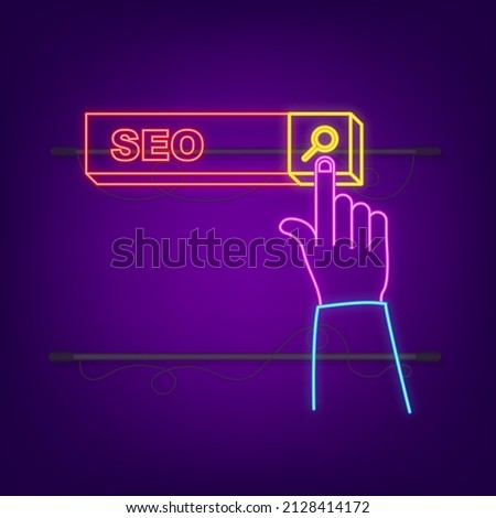 Neon vector stock illustration web analytics design , SEO search line icon. Vector illustration
