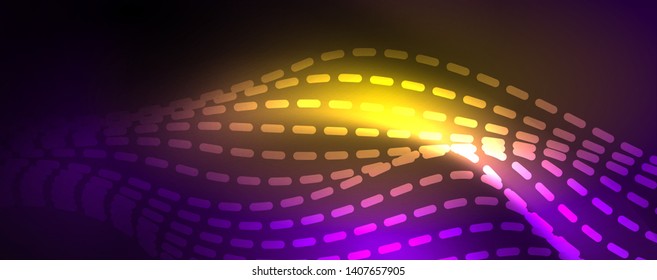 Neon vector wave lines abstract background, magic futuristic techno design, vector motion concept