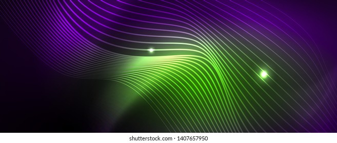 Neon vector wave lines abstract background, magic futuristic techno design, vector motion concept
