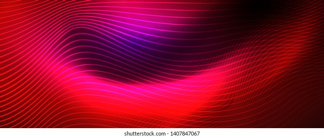 Fondo abstracto de líneas de onda vector neón, diseño tecnológico futurista mágico, concepto de movimiento vectorial