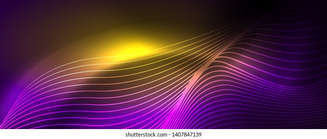 Neon vector wave lines abstract background, magic futuristic techno design, vector motion concept