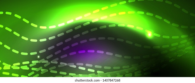 Neon vector wave lines abstract background, magic futuristic techno design, vector motion concept