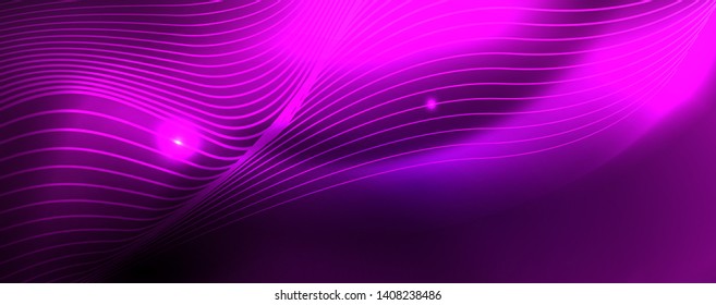 Neon vector wave lines abstract background, magic futuristic techno design, vector motion concept