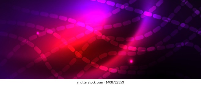 Neon vector wave lines abstract background, magic futuristic techno design, vector motion concept