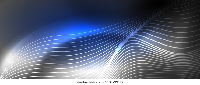 Neon vector wave lines abstract background, magic futuristic techno design, vector motion concept