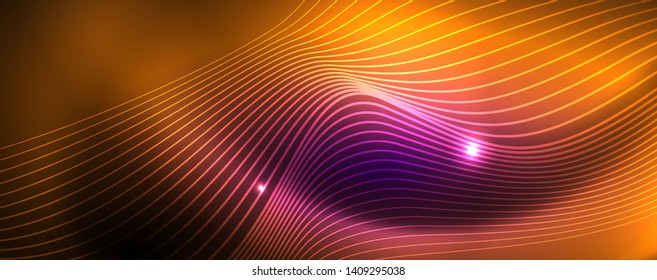 Neon vector wave lines abstract background, magic futuristic techno design, vector motion concept
