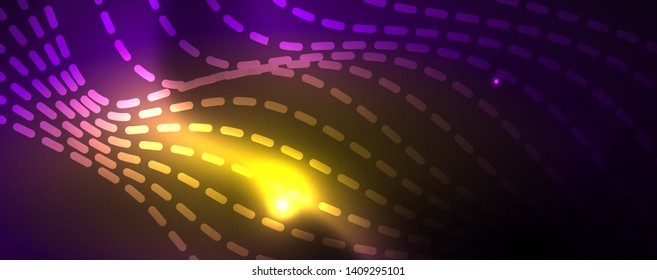 Neon vector wave lines abstract background, magic futuristic techno design, vector motion concept