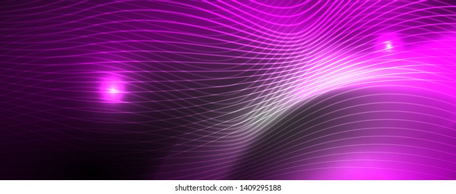 Neon vector wave lines abstract background, magic futuristic techno design, vector motion concept