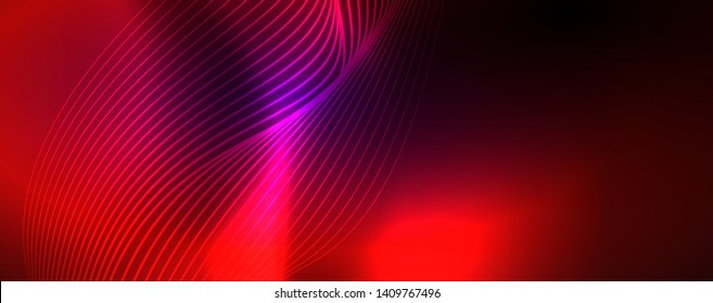 Neon vector wave lines abstract background, magic futuristic techno design, vector motion concept