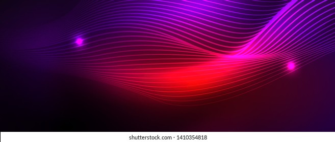 Fondo abstracto de líneas de onda vector neón, diseño tecnológico futurista mágico, concepto de movimiento vectorial