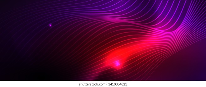 Neon vector wave lines abstract background, magic futuristic techno design, vector motion concept