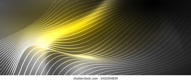 Neon vector wave lines abstract background, magic futuristic techno design, vector motion concept