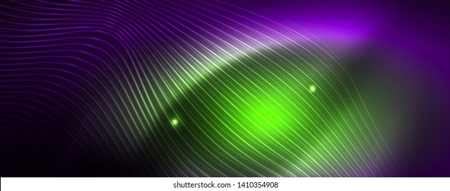 Neon vector wave lines abstract background, magic futuristic techno design, vector motion concept