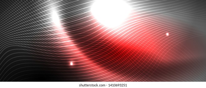 Neon vector wave lines abstract background, magic futuristic techno design, vector motion concept