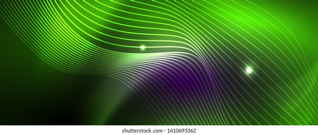 Neon vector wave lines abstract background, magic futuristic techno design, vector motion concept