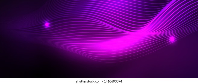 Neon vector wave lines abstract background, magic futuristic techno design, vector motion concept