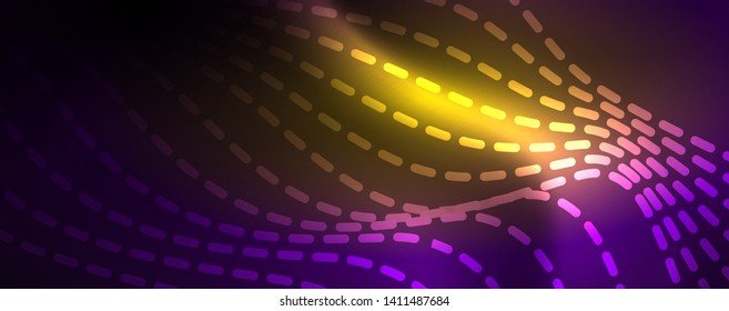Fondo abstracto de líneas de onda vector neón, diseño tecnológico futurista mágico, concepto de movimiento vectorial
