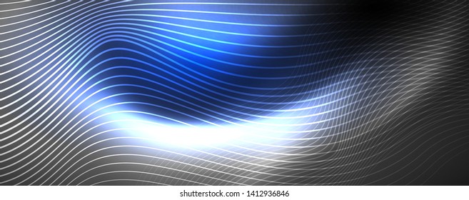 Neonvektorwellenlinien, abstrakter Hintergrund, magisches futuristisches Techno-Design, Vektorgrafik-Konzept
