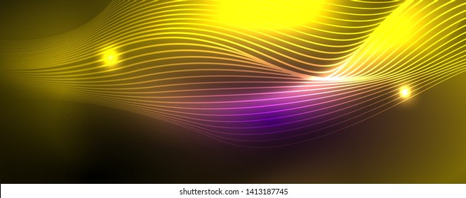 Neon vector wave lines abstract background, magic futuristic techno design, vector motion concept