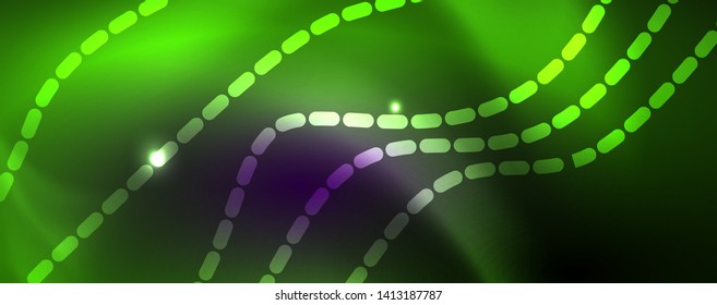 Neon vector wave lines abstract background, magic futuristic techno design, vector motion concept
