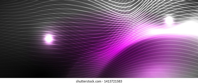 Neon vector wave lines abstract background, magic futuristic techno design, vector motion concept