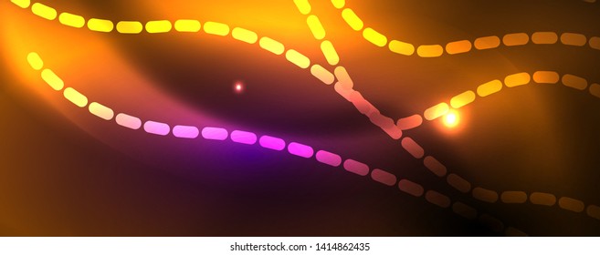Neon vector wave lines abstract background, magic futuristic techno design, vector motion concept