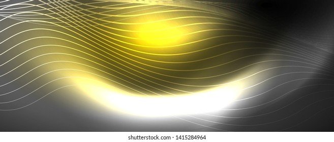 Neon vector wave lines abstract background, magic futuristic techno design, vector motion concept