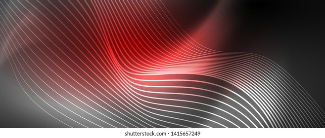 Neon vector wave lines abstract background, magic futuristic techno design, vector motion concept