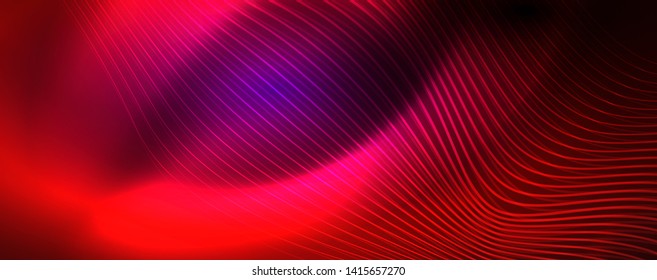 Neon vector wave lines abstract background, magic futuristic techno design, vector motion concept