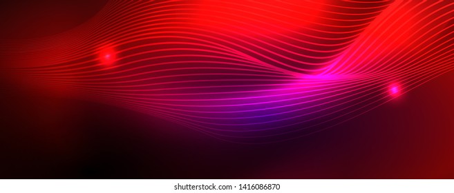 Neon vector wave lines abstract background, magic futuristic techno design, vector motion concept